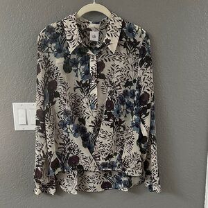 CAbi Women's Floral Blouse - Blue and Black